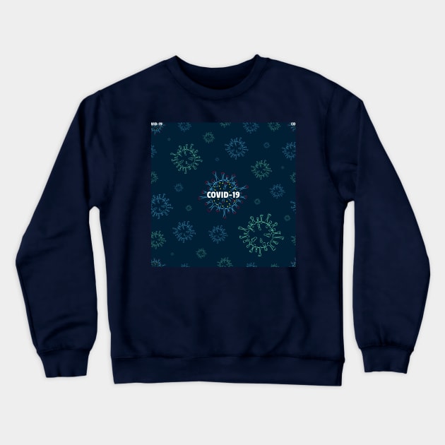 Seamless Pattern Blue and Green Virus Disease Crewneck Sweatshirt by DwiRetnoArt99